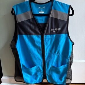 Amazon Crew Blue 100% Polyester Pockets WorkWear Reflective Vest M/L